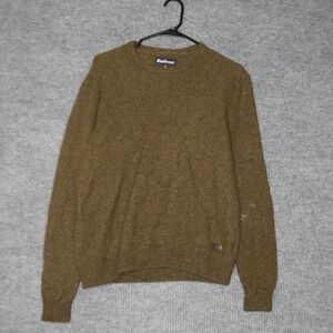 Barbour Wool Crewneck Sweater Mens XL Olive Green Elbow Patches